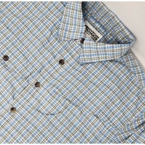 Mountain Khakis Short Sleeve Shirt Mens Size Medium Blue Plaid Utliity Fish Hike